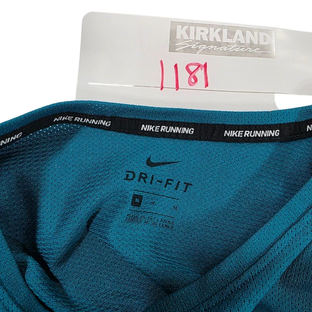 Nike Active Top Mens Green M Short Sleeve‎ Dri Fit Mesh Breathable Running Logo